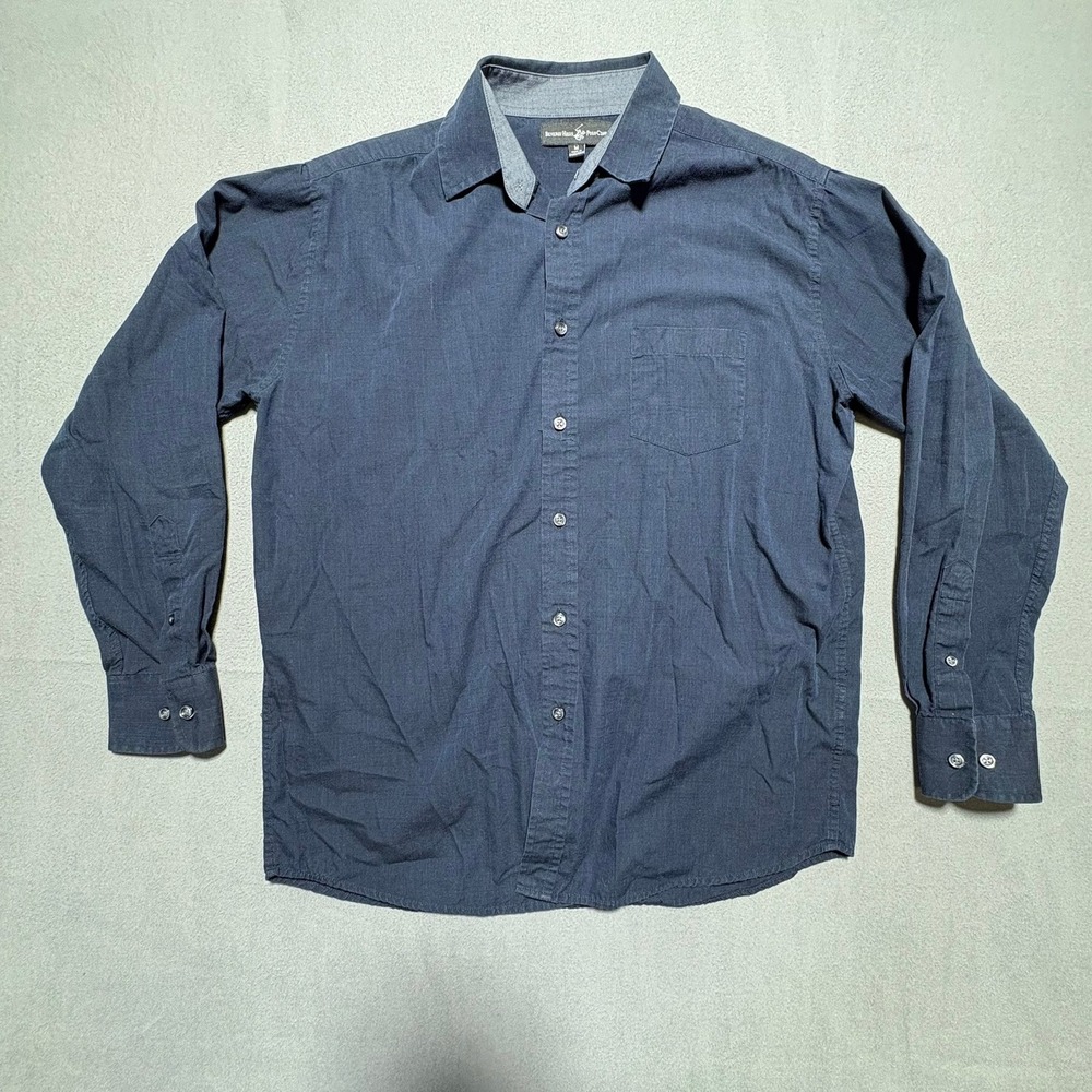 Beverly Hills Polo Club Mens Navy Blue Long Sleeve Button Down Shirt Medium